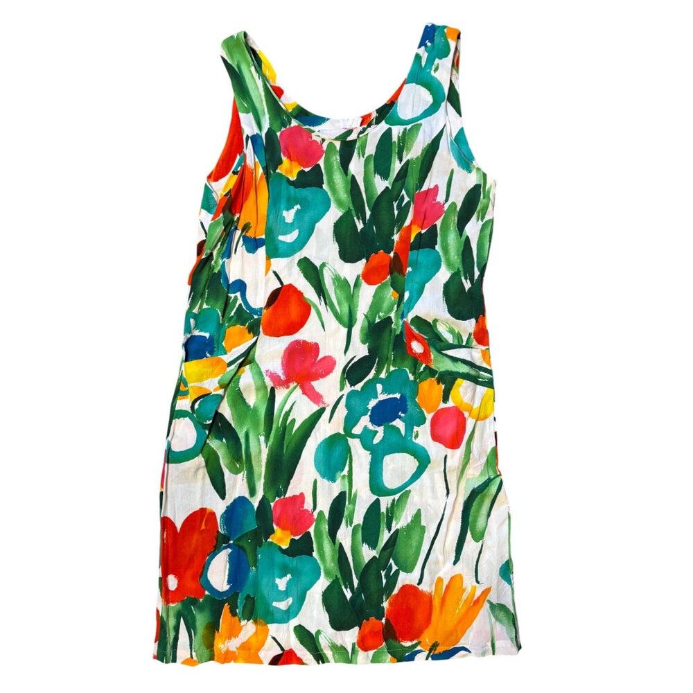 Jams World L 11 12 Dress Panic Sundress Hawaiian Sleeveless Pockets Floral Green